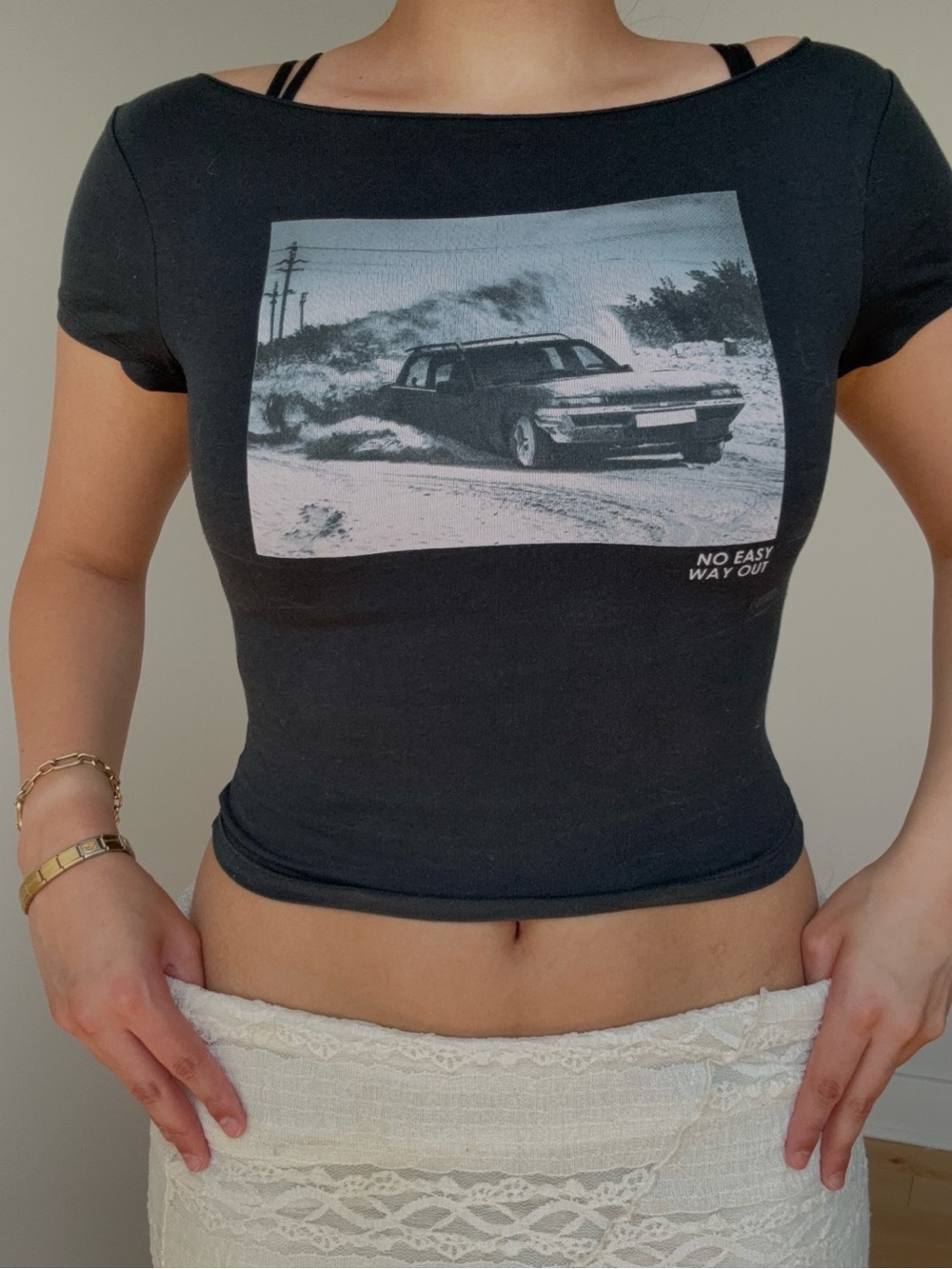 Bershka Black Tee with Gray Photo Panel